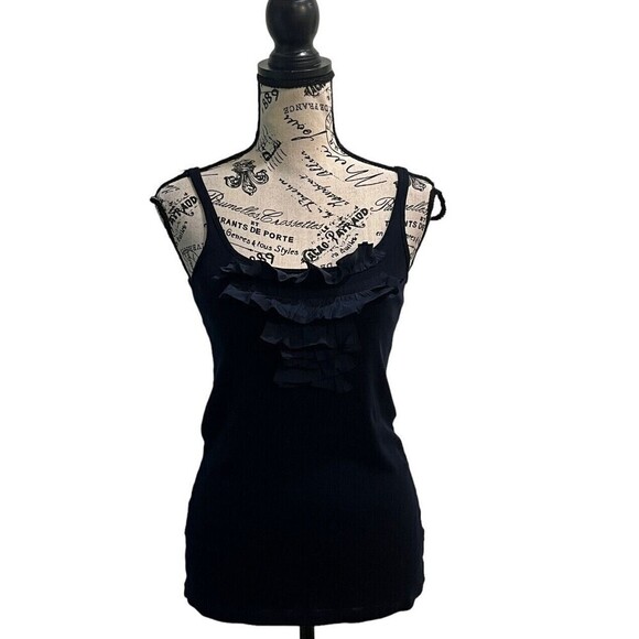 J Crew Womens Ruffle Collar Strappy Tank Top Blouse Navy Preppy Casual M Cotton - Picture 1 of 8